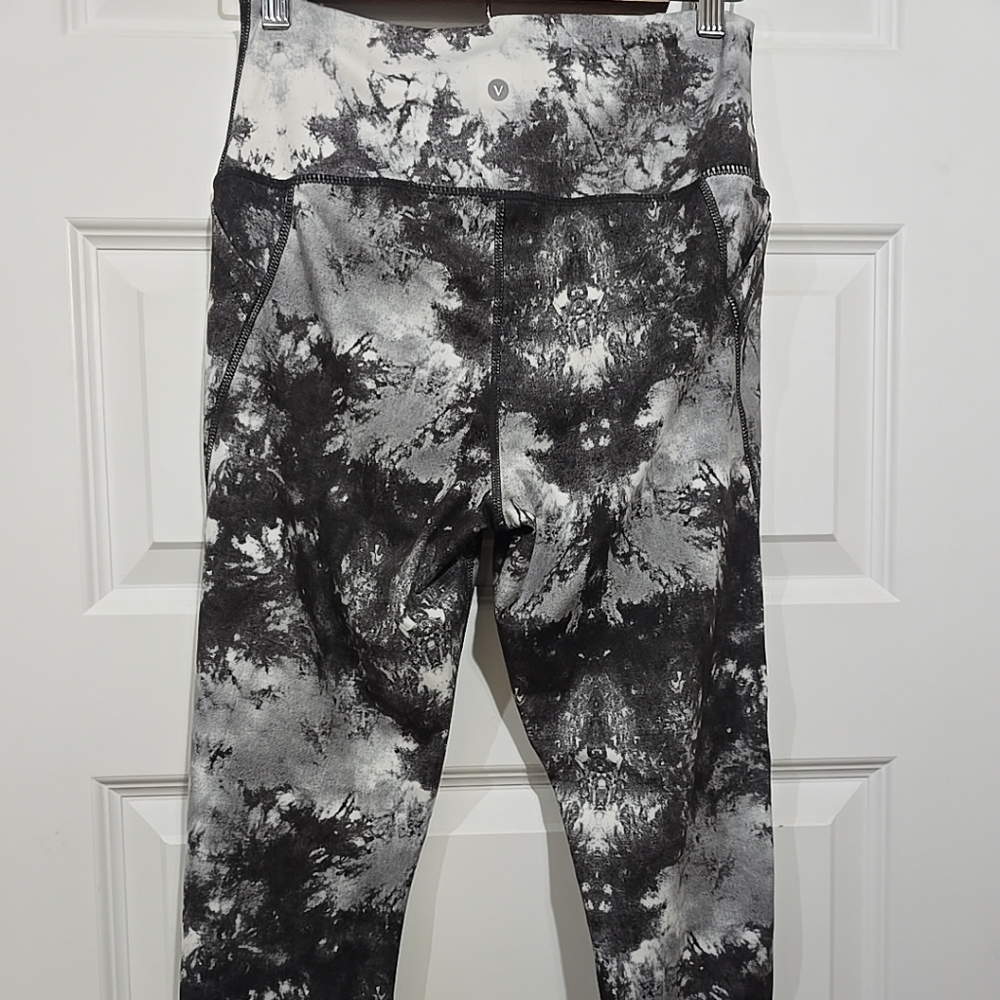 Womens Velocity Black Multicolored Leggings High Wasted With Pockets Size Large